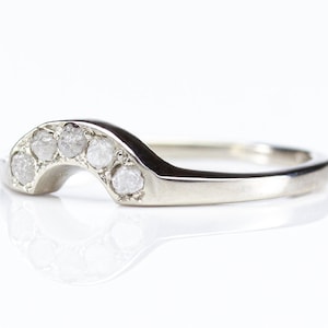 Custom Wedding Band with White Raw Rough Diamonds - 14K White Gold Ring - Matching Band - Conflict Free Diamonds