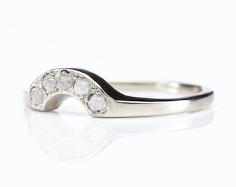 Custom Wedding Band with White Raw Rough Diamonds - 14K White Gold Ring - Matching Band - Conflict Free Diamonds