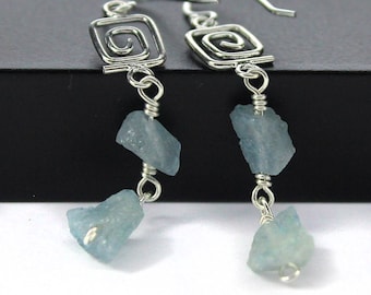 Rough Aquamarine Earrings Sterling Silver - Mother's Day Gift - Irregular Shape Earrings - March Birthstone - Birthstone Gift