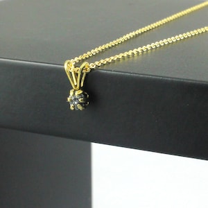 Rough Diamond Necklace - 14K Gold Filled Six prong Pendant - Black Raw Uncut Diamond - April Birthstone