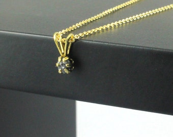 Rough Diamond Necklace - 14K Gold Filled Six prong Pendant - Black Raw Uncut Diamond - April Birthstone