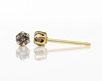 3mm Rough Diamond Stud Earrings - 14K Gold Filled Posts - Black Raw Diamonds - April Birthstone