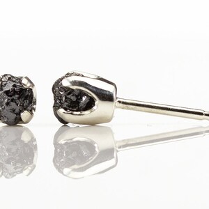 1ct Black Rough Diamond Studs on Sterling Silver - 5mm Four Prong Post Earrings - Raw Uncut Unfinished Diamonds - Natural Conflict Free