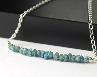 Blue Diamond Bar Bracelet - Mother's Day - Gift Rare Blue Rough Diamonds - Raw Diamonds Uncut - Bridesmaid Jewelry - April Birthstone