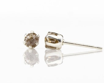 4mm Brown Rough Diamond Posts Sterling Silver - Uncut Unfinished Natural Diamonds - 6-prongs Ear Studs