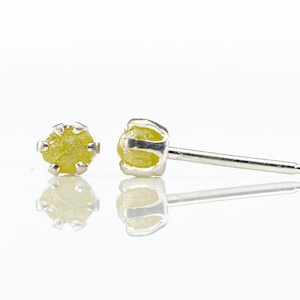 3mm Yellow Raw Rough Diamond Stud Earrings - Sterling Silver - Natural Conflict Free Diamonds