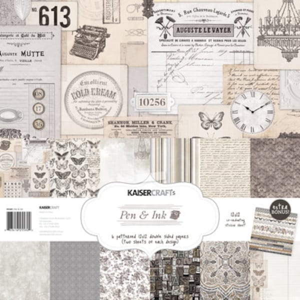 KAISERCRAFT Pen & Ink Collection Paper Pack with Bonus