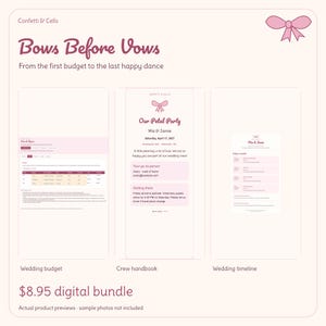 Wedding Planner Bundle, Browser Budget, Bridesmaid Handbook & Wedding Day Timeline, Bows Before Vows
