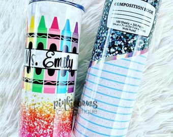 Teacher/Pencil/Leopard/Glitter/Sublimated Tumbler/Custom Tumbler/Coffee Tumbler