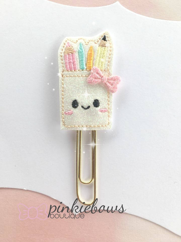 Pink/Gold/Kawaii Pencil Holder/Sparkle Applique Paper Etsy