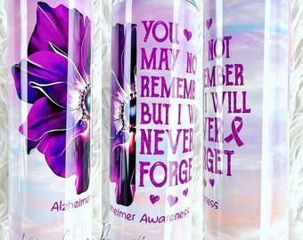 Purple/Alzheimers/Remember/Ribbon/Sublimated Tumbler/Custom Tumbler/Coffee Tumbler