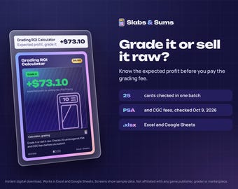 Pokemon Card Grading Calculator | PSA CGC Grading ROI, Grade or Sell Raw | Magic, One Piece, Sports Cards | Excel & Google Sheets