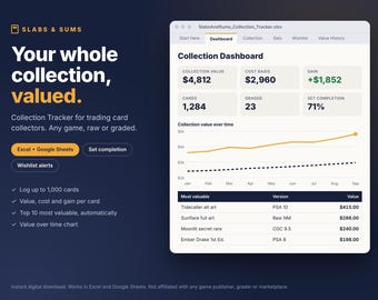 Spreadsheet voor het bijhouden van je ruilkaartencollectie | Complete set, waarde en verlanglijstje | TCG- en sportkaarten | Excel en Google Sheets