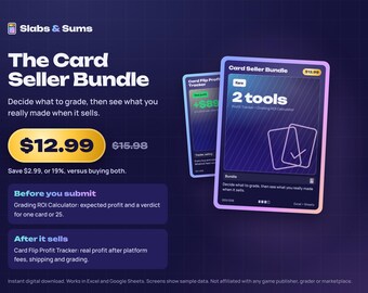 Card Seller Bundle: Flip Profit Tracker + Grading ROI Calculator | Trading Card Spreadsheets | Excel & Google Sheets