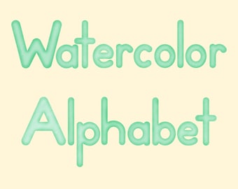 Watercolor Alphabet PNG Set, Green Bubble Letters and Numbers, 300 DPI Digital Download