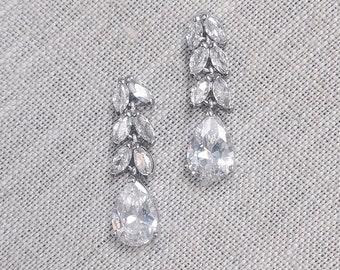 RAIN | Crystal Drop Earrings, pear drop earrings, diamond earrings, dangle earrings, bridal jewelry, bridal earrings