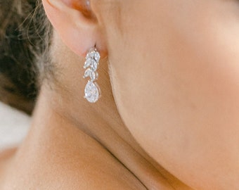 RAIN | Crystal Drop Earrings, pear drop earrings, diamond earrings, dangle earrings, bridal jewelry, bridal earrings