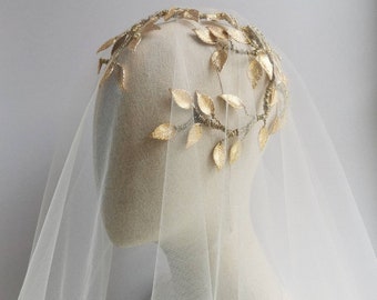 THE ROWAN | Golden Leaf Wedding Headpiece Bridal Hair Vine