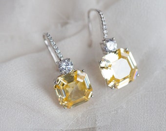 Pendientes colgantes ASTOR / Asscher, pendientes de lujo, pendientes de cristal, pendientes brillantes, pendientes colgantes, pendientes de novia