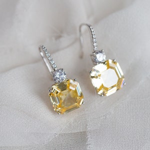 ASTOR Asscher drop earrings, luxury earrings, crystal earrings, sparkly earrings, drop earrings, bridal earrings image 1