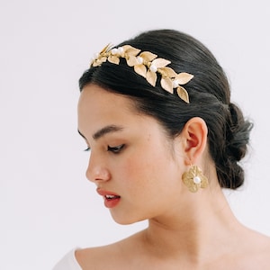 HARIETTE 18ct Gold Leaf Bridal Wedding Headband, Gold Headpiece, Floral Crown, Boho Headband, Beach Wedding, Bridesmaids Headpiece, Comb image 1