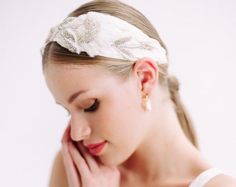 ODETTE | Ballet Inspired Bridal Headpiece, Ivory Silk Wedding Hat, Bridal Headband, Crystal Beaded Wedding Headpiece, Grace Bridal Hat