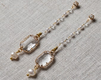 Ready To Ship NARIN | Gold Pearl Drop Earrings, dangle earrings, pearl earrings, crystal earrings, bridal earrings, wedding jewelry