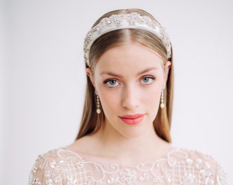 CHLOE | Crystal Silk Ivory Wedding Headband, Bridal Headband, Wedding Headpiece, Bridal Hat, Crystal Headpiece, Wedding Accessories