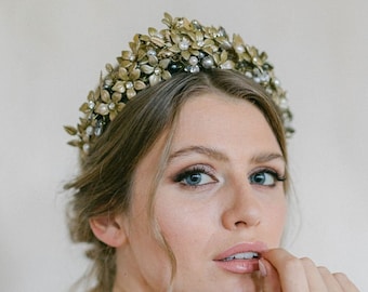 PARIS | Gilded floral & crystal bridal crown, flower crown, wedding headpiece, bridal crown, gold crown, pearl headpiece, wedding jewelry