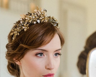 PARIS | Gilded floral & crystal bridal crown