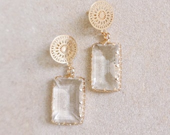 FARRAH | 18ct Gold Earrings, Crystal Earrings, Christmas Gift, Wedding Accessories, Handmade Jewelry, Gold Drop Earrings