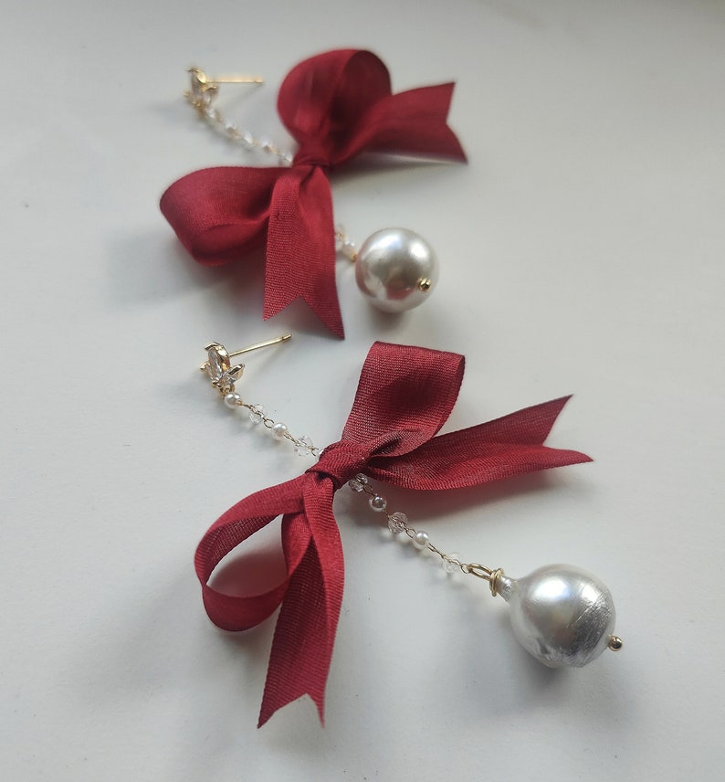BEATRIX Gold Baroque Pearl Drop Earrings, dangle earrings, pearl earrings, crystal earrings, bridal earrings, bow earrings, silk bow image 10