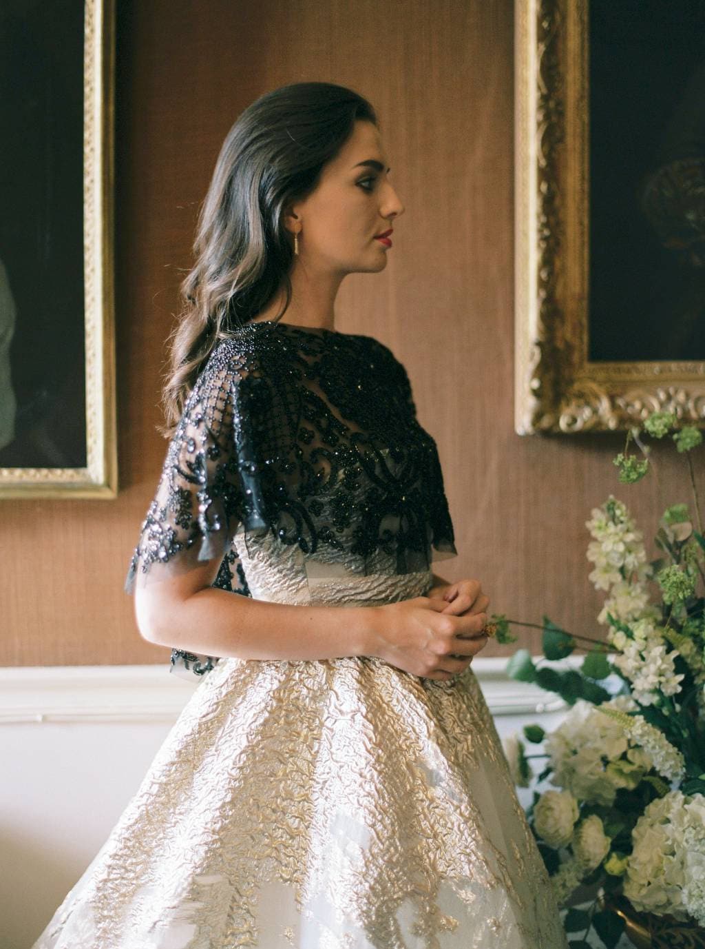 LUMIERE Jet Black Beaded Cape Bridal 