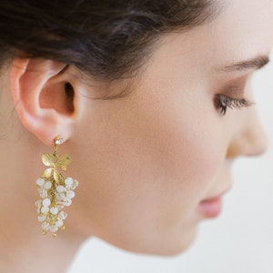 FONTEYN Orchid drop moonstone cluster earrings, statement earrings, wedding earrings, bridal earrings, drop earrings, floral image 5