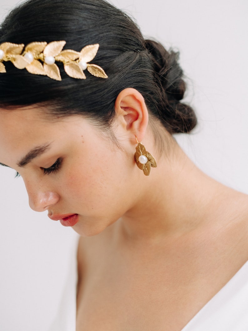 HARIETTE 18ct Gold Leaf Bridal Wedding Headband, Gold Headpiece, Floral Crown, Boho Headband, Beach Wedding, Bridesmaids Headpiece, Comb image 6