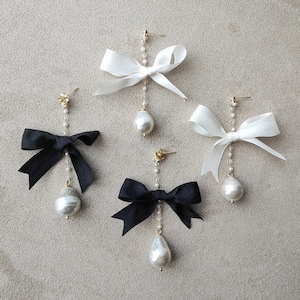 BEATRIX Gold Baroque Pearl Drop Earrings, dangle earrings, pearl earrings, crystal earrings, bridal earrings, bow earrings, silk bow image 9