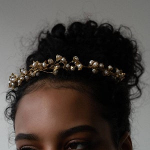 WREN Gilded Floral Pearl Bridal Headband, Bridal Headpiece, Floral Crown, Gold Crown, Delicate Bridal Headpiece, Wedding Accessories image 2