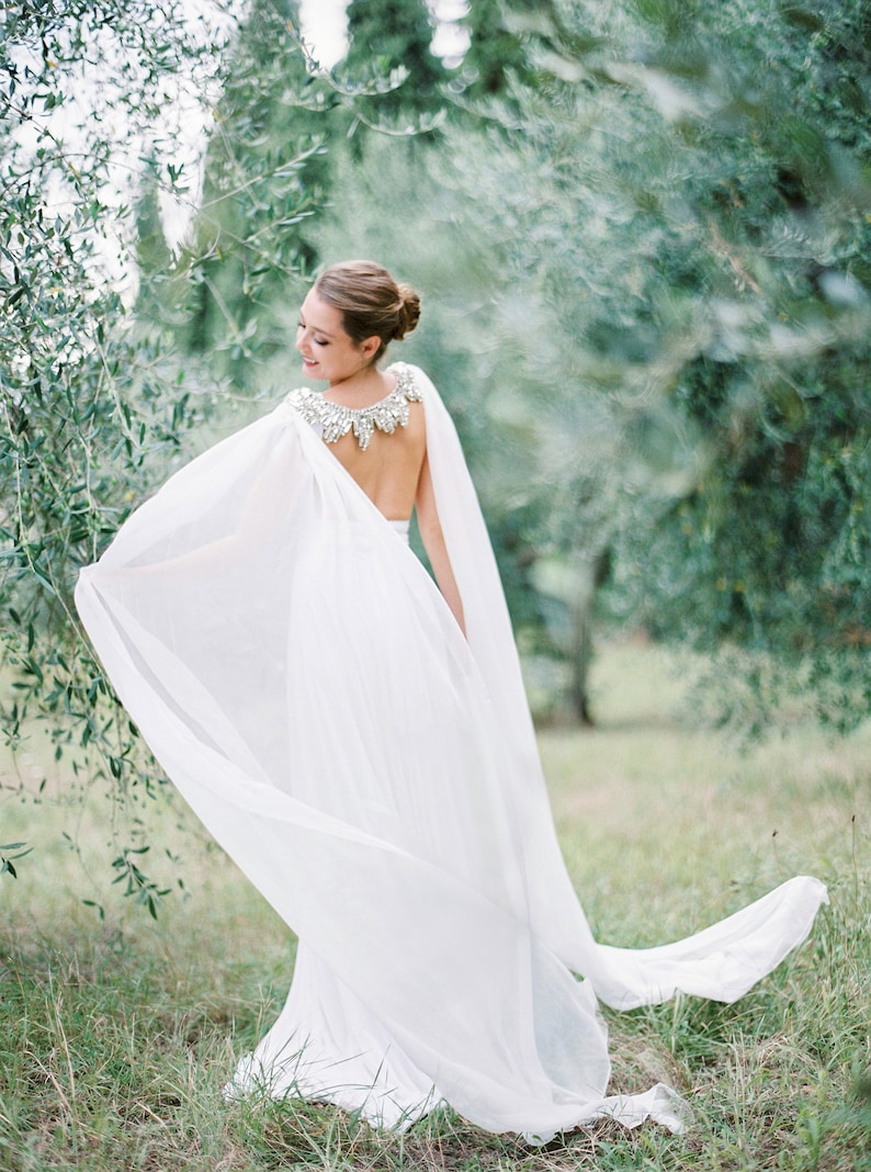 ORION Couture modern silk bridal cape , bridal cape, bridal separates, cape veil, crystal cape, tulle cape, beaded wedding cape image 2