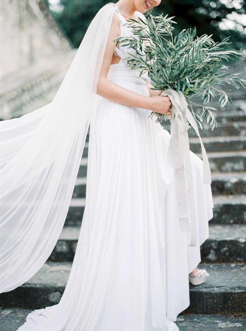 ORION Couture modern silk bridal cape , bridal cape, bridal separates, cape veil, crystal cape, tulle cape, beaded wedding cape image 7