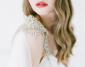 ANASTASIA | Shimmering haute couture silk &  crystal cape, bridal cape, bridal separates, cape veil, crystal cape, tulle cape