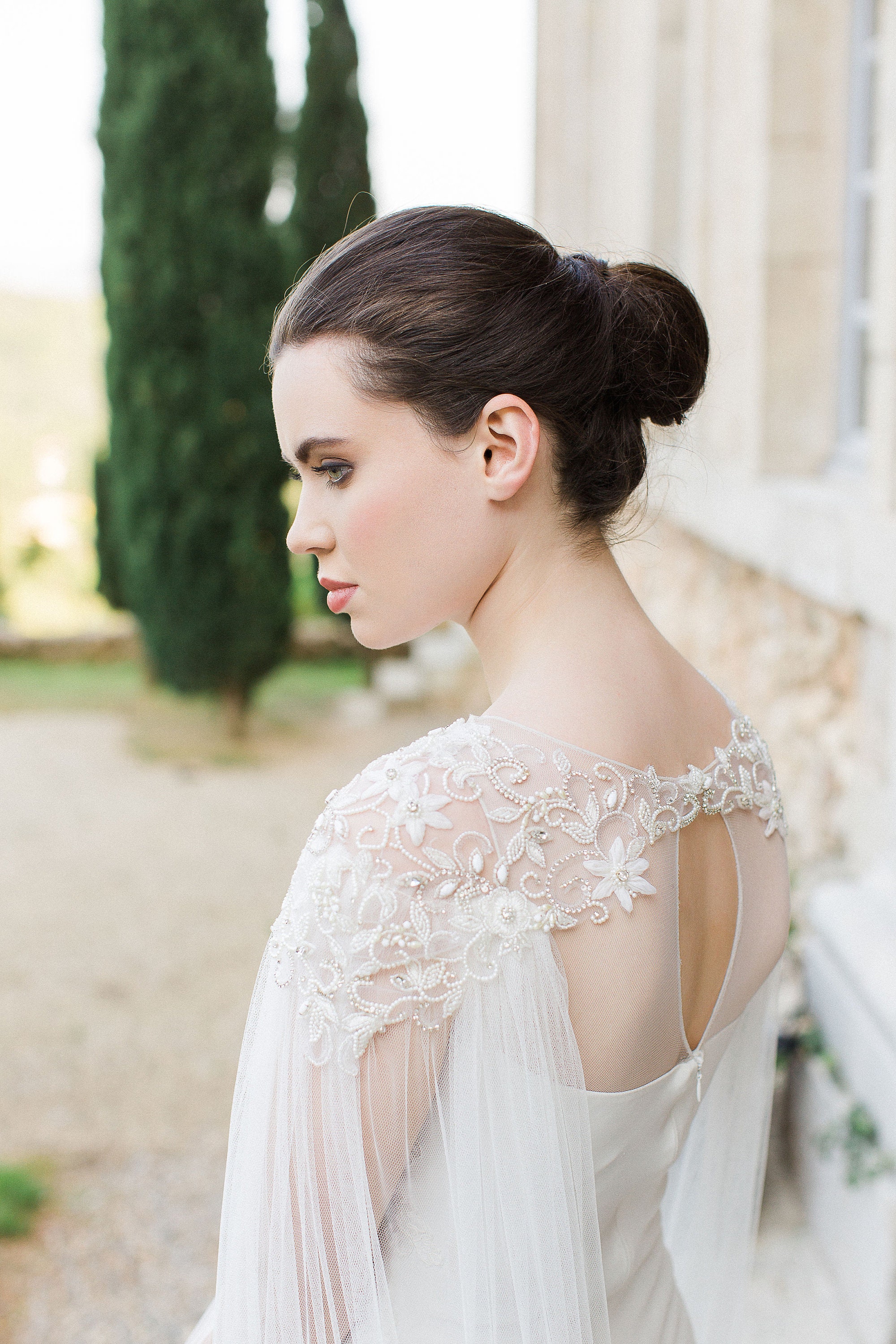 CLARE DE LUNE Floral silk bridal cape veil | Etsy