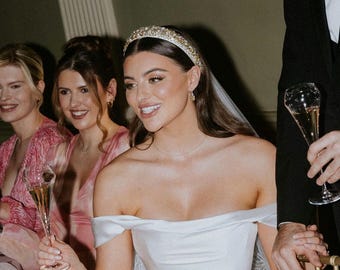 DARCY | Crystal Pearl Headband, Bridal Headband, Modern Bride, Wedding Accessories, Crystal Headpiece, Crystal Headband, Padded Headband