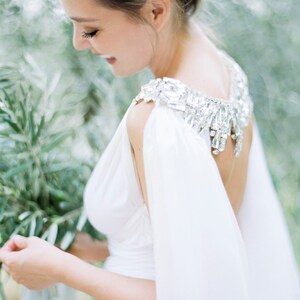 ORION Couture modern silk bridal cape , bridal cape, bridal separates, cape veil, crystal cape, tulle cape, beaded wedding cape image 10