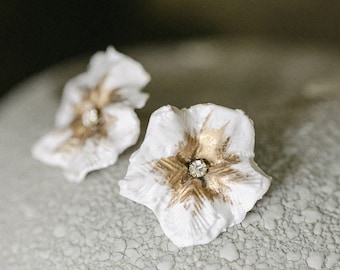 FRAN | Cold Porcelain Floral Bridal Studs, White Flower Bridal Earrings, Wedding Jewellery, Oversized Statement Bridal Stud Earrings,