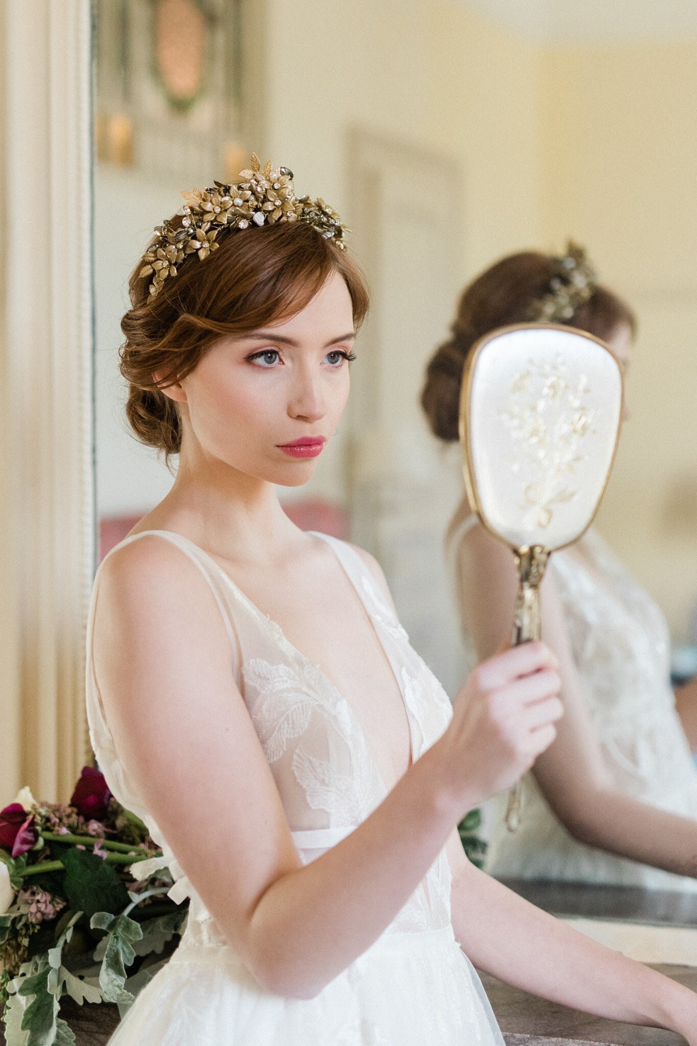PARIS | Gilded Floral & Crystal Bridal Crown - Etsy display picture 1