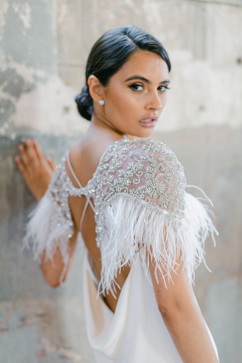 MIRTH Crystal Ostrich Beaded Cape bridal cape bridal. wedding cape shawl accessory. MIRTH Crystal Ostrich Beaded Cape bridal cape bridal. wedding cape shawl accessory.
