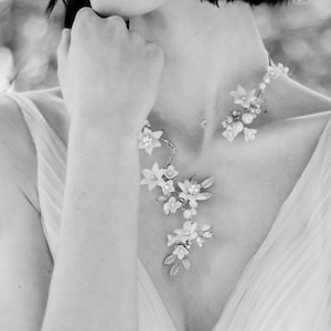 CECILE Floral Porcelain Bridal Headpiece Necklace image 1