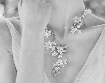 CECILE | Floral Porcelain Bridal Headpiece Necklace