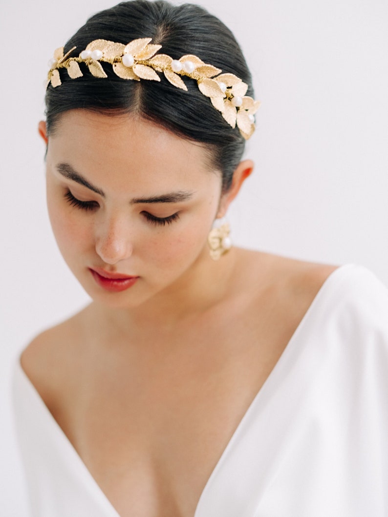 HARIETTE 18ct Gold Leaf Bridal Wedding Headband, Gold Headpiece, Floral Crown, Boho Headband, Beach Wedding, Bridesmaids Headpiece, Comb image 3