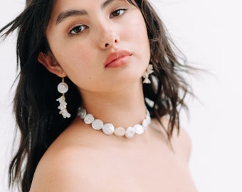 PHOEBE | Freshwater Coin Pearl Choker Necklace, Bridal Necklace, Gift For Her, Modern Pearl Necklace, Wedding Jewellery, Pearl Jewellery